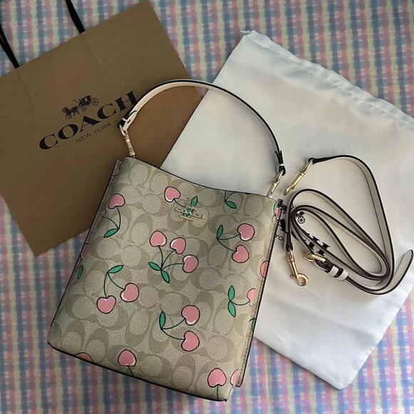 Coach Handbags - Coach Canvas Bucket Bag Heart Shaped Cherry Print